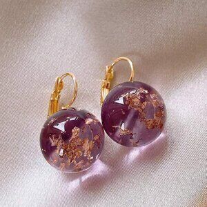 Purple Galaxy Drop Earrings C Shimmer & Glow with Gold Hook